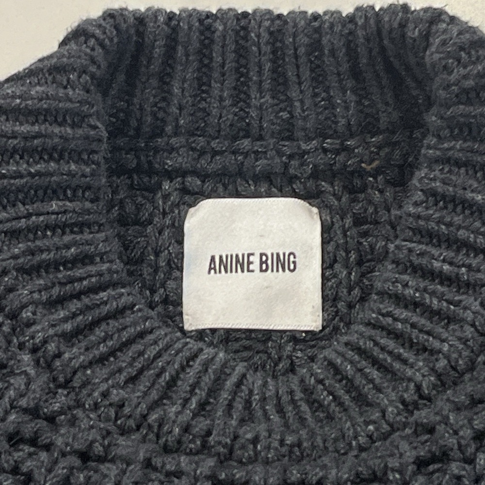 Anine Bing‎ Chunky Knit Sweater Womens Small Oversized Boxy Crewneck Charcoal - Picture 6 of 8